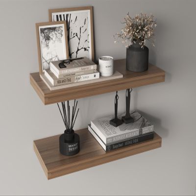 Tuhome Ecco 31.5-Inch Floating Shelves Set of Two with Hidden Brackets, Modern Wall-Mounted Shelves for Bedroom, Bathroom or Living Room Dcor, Minimalist Display and Storage Solution for Books