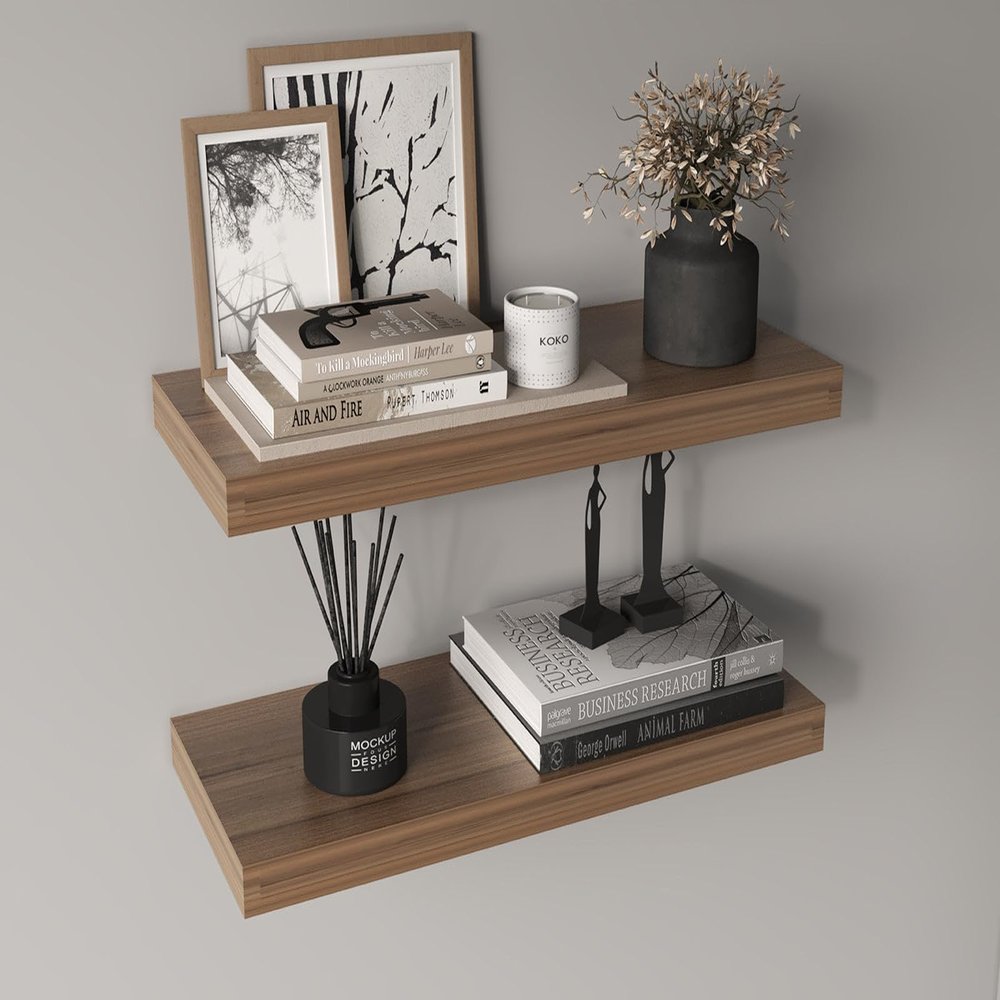 Tuhome Ecco 31.5-Inch Floating Shelves Set of Two with Hidden Brackets, Modern Wall-Mounted Shelves for Bedroom, Bathroom or Living Room Dcor, Minimalist Display and Storage Solution for Books