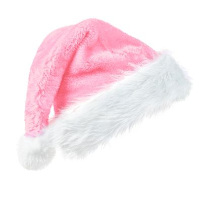 CIPOWM Christmas Santa Hat for Adults, Velvet Santa Hats Plush Christmas Hat for Xmas New Year Party Decorations and Supplies (Light Pink)