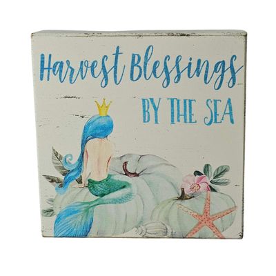 Beach Harvest, Fall Beach Sign, Fall Mini Sign, Fall Mermaid, Mini Sign for Tiered Tray, Harvest Blessings, Tiered Tray Sign, Fall Decor