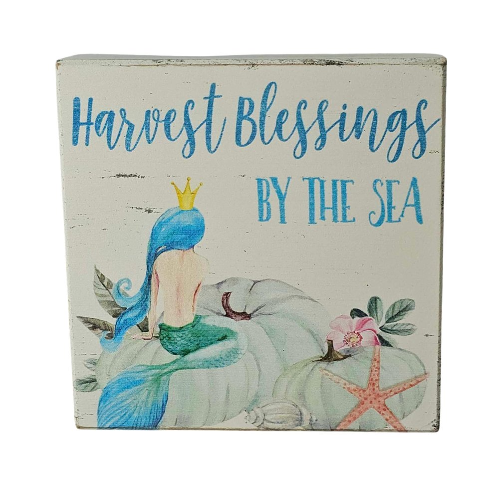 Beach Harvest, Fall Beach Sign, Fall Mini Sign, Fall Mermaid, Mini Sign for Tiered Tray, Harvest Blessings, Tiered Tray Sign, Fall Decor