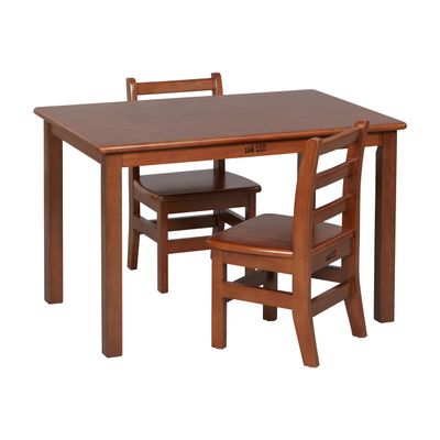 ECR4Kids 24in x 36in Rectangular Hardwood Table and Chair Set, 12in Seat Height, Kids Furniture, Dark Walnut, 3-Piece