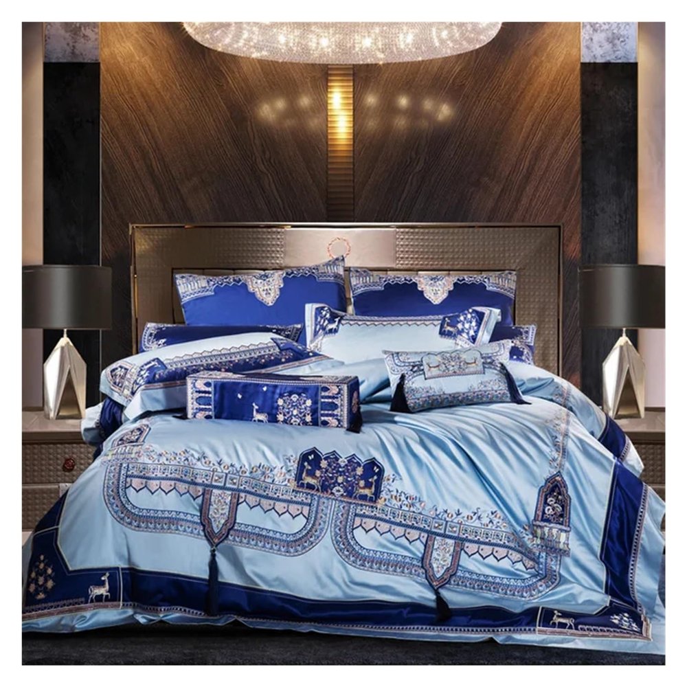 Zixmix Luxury European Villa Brocade Bedding Set Jacquard Embroidery Egyptian Cotton Duvet Cover Bedspread Bed Sheet Pillowcases,Bedding