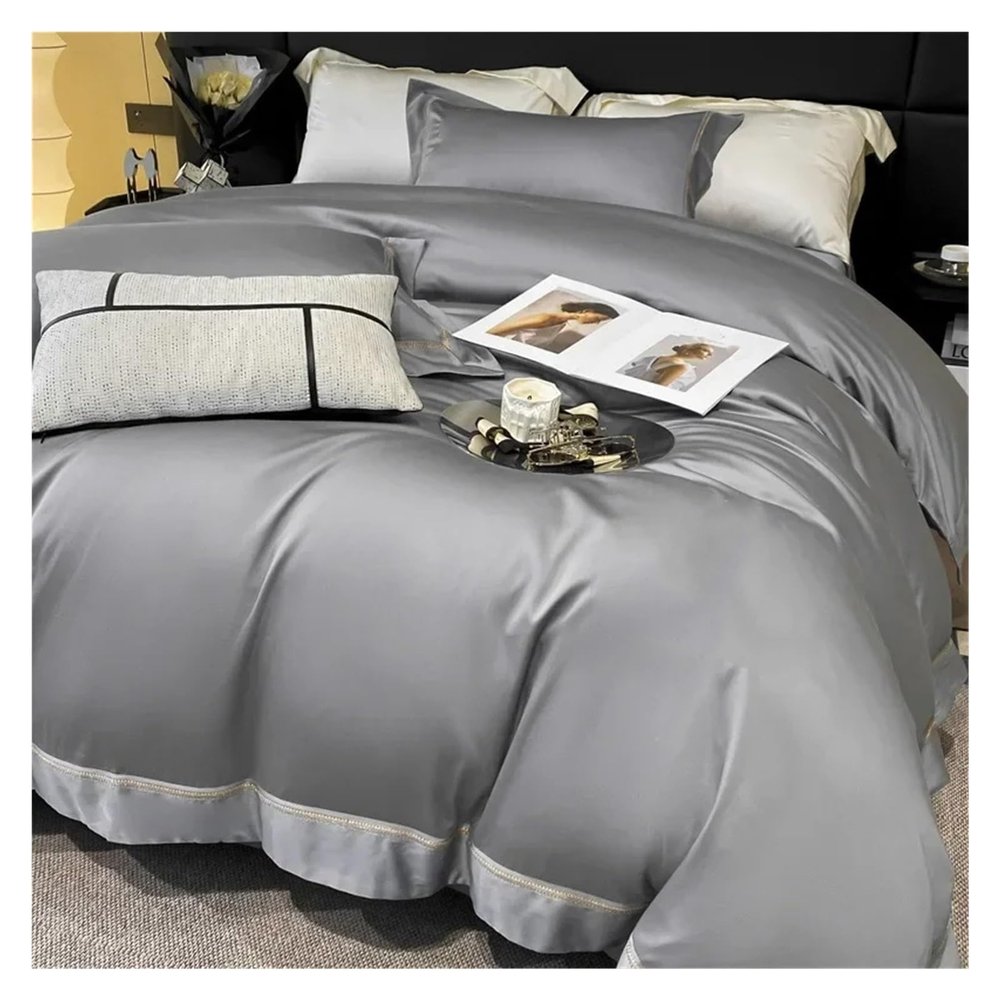 GLAMDIA Summer High-End Lanjing Tencel Bed Four-Piece Cotton 100 Cotton High-Grade Bed Sheet Quilt Cover Fitted Sheet Bedding,Bed