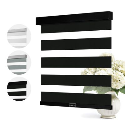 Boolegon Blackout Zebra Blinds, Cordless, Privacy Protection, UV Protection, Dual Layer Roll Up Blind for Windows, Light Control for Day and Night, for Home, Office and Door, Black, 42" W x 36" H