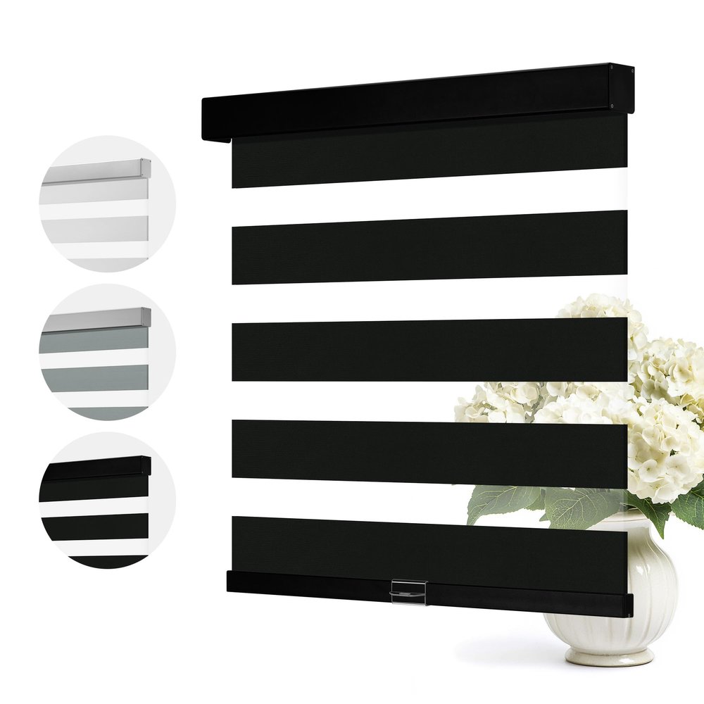 Boolegon Blackout Zebra Blinds, Cordless, Privacy Protection, UV Protection, Dual Layer Roll Up Blind for Windows, Light Control for Day and Night, for Home, Office and Door, Black, 42" W x 36" H