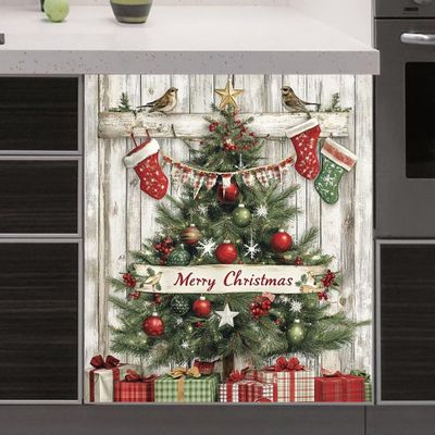 Christmas Tree Dishwasher Cover Merry Christmas Vinyl Decal for Dishwasher, Xmax Tree Fridge ns Cover, Dishwasher Sticker - Ordinary 23" x 26"