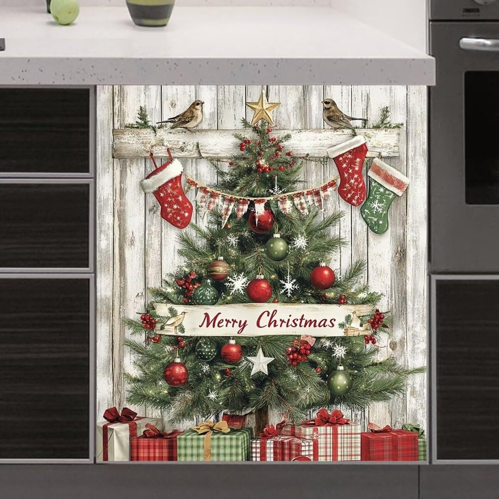 Christmas Tree Dishwasher Cover Merry Christmas Vinyl Decal for Dishwasher, Xmax Tree Fridge ns Cover, Dishwasher Sticker - Ordinary 23" x 26"