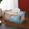 Simulated Book Tissue Box Cover Rectangle, Box Covers Antique Decor, Retro Square Tissue Box Cover, Napkin Box Holder for Home Bedroom Office (Green Map) view 3