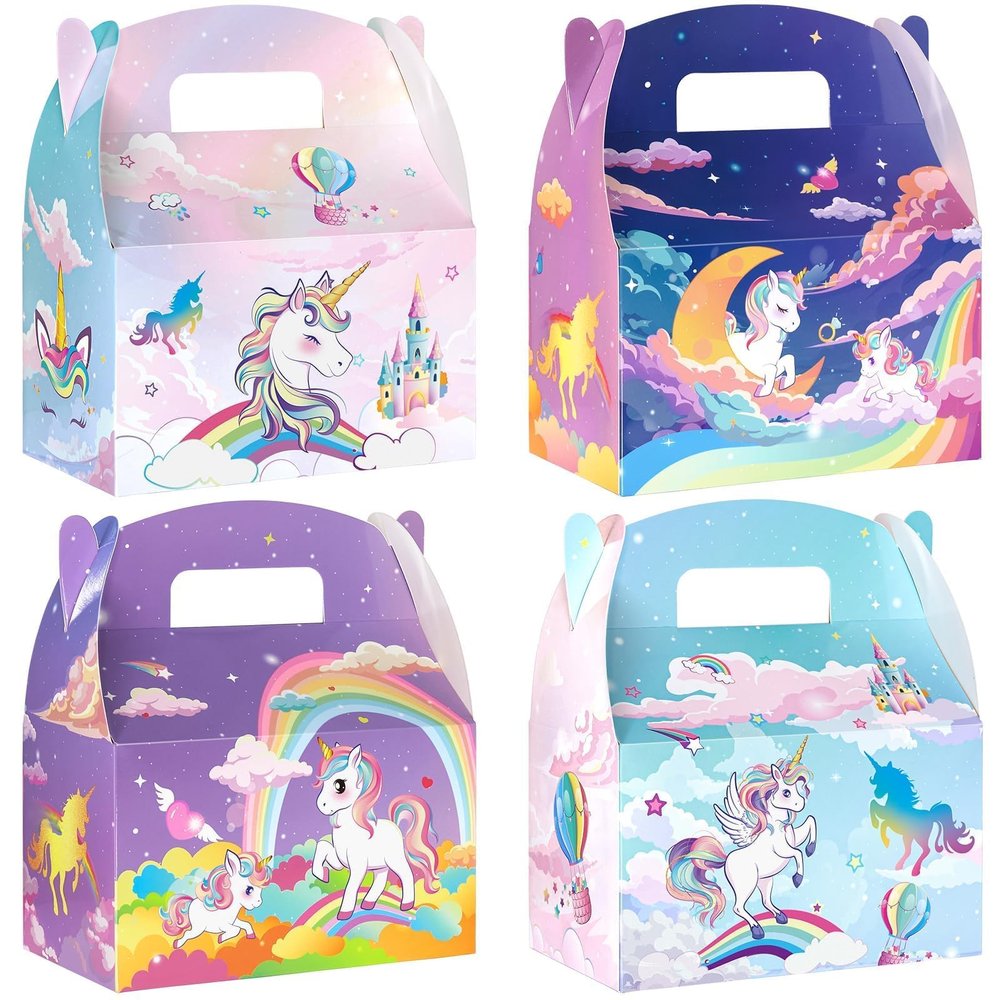 WERNNSAI Unicorn Party Favor Boxes - 12 Pcs Rainbow Unicorn Gift Boxes Girls Birthday Party Supplies Rainbow Horse Treat Boxes for Kids Girls Birthday Decoration