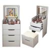 3 in 1 Vanity Desk with Plip-up Mirror and Lights, Small Makeup Table with 3 Drawers, Compact Makeup Vanity with Storage Chair, Multifunction Makeup Desk with Visible Glass Desktop, White (Large) view 1