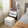 3 in 1 Vanity Desk with Plip-up Mirror and Lights, Small Makeup Table with 3 Drawers, Compact Makeup Vanity with Storage Chair, Multifunction Makeup Desk with Visible Glass Desktop, White (Large) view 2