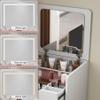 3 in 1 Vanity Desk with Plip-up Mirror and Lights, Small Makeup Table with 3 Drawers, Compact Makeup Vanity with Storage Chair, Multifunction Makeup Desk with Visible Glass Desktop, White (Large) view 4