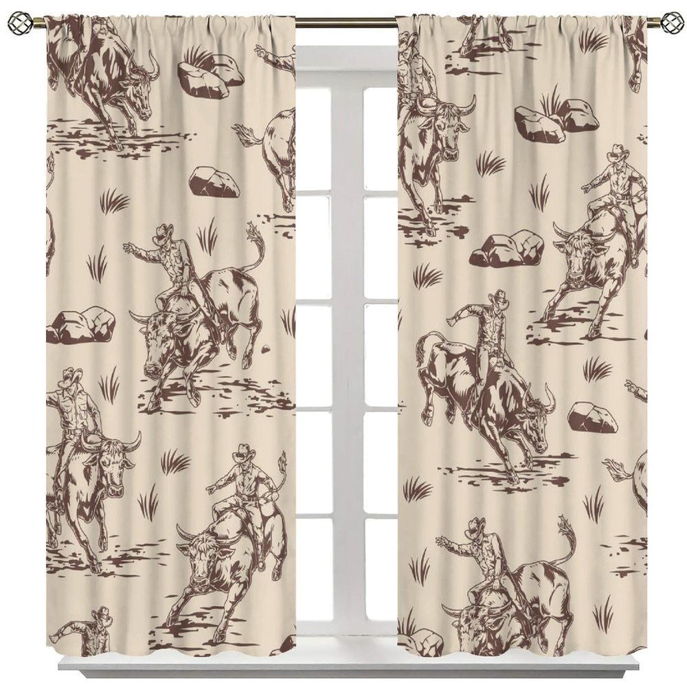 AuiMzoo Western Cowboy Curtains, Wild West Desert Rustic Theme Hand Painted Window Treatments, Bedroom Living Room Blackout Noise Reducing Curtains