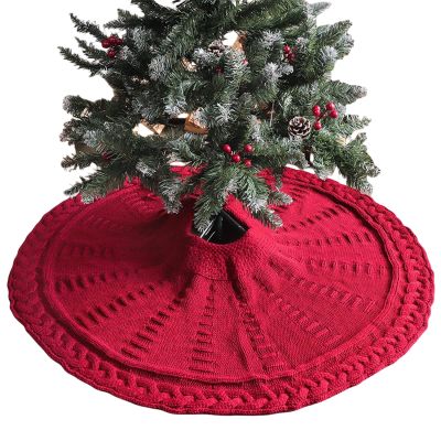 WILDERNESSHOME Make Your Christmas Tree Stand Out with a 48-inch and 36-inch Cable Knit Tree Skirt A Must-Have Christmas Tree Skirt for Holiday Decoration (Burgundy,36 inch)