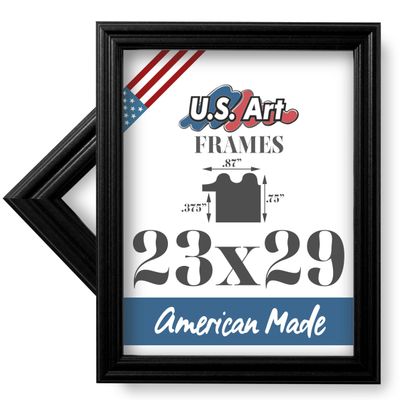 US Art 23x29 Black 0.87 Inch Wood Picture Frame, Solid Wood Wall Decor for Wall Art, Featuring Preinstalled Hangers, UV Filtering Shatterproof Plexiglass, 100% American Made Poster Frame