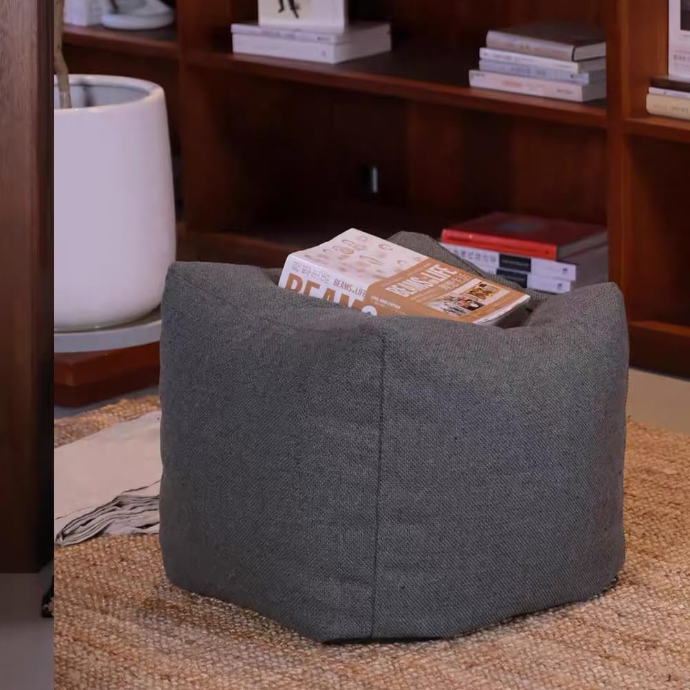 SXBCyan Moroccan Style PU Leather Pouf No Fillings Ottoman Covers Footstool Artificial Leather Unstuffed Cushion Covers(Cotton and Linen Gray)