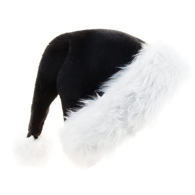Fcnjsao 1Pack Santa Hat Black Plush Santa Hat Unisex Comfort Christmas Hats Plush for Christmas New Year Festive Holiday