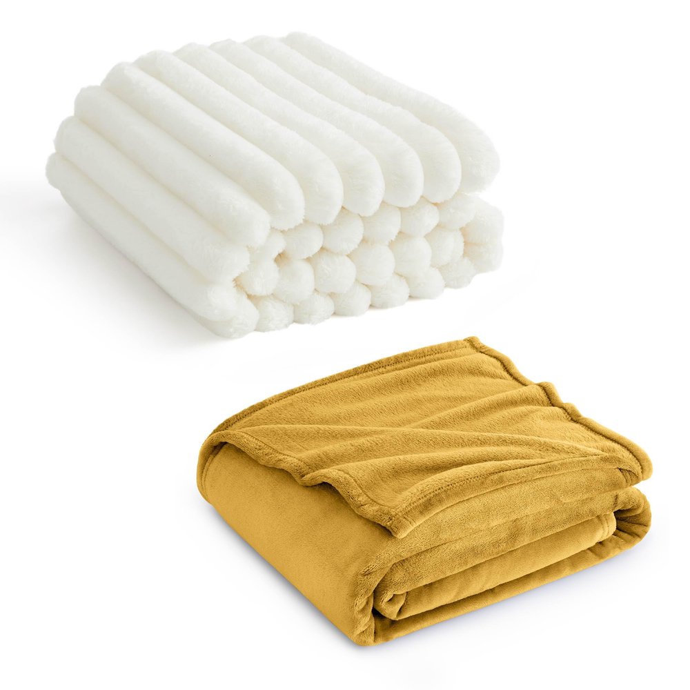 Bedsure Fleece Blanket Queen Blanket Gold Yellow&Blankets Queen Size,90x90 Inches