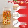 Baderke 4 Set Christmas Glass Cups with Lid and 8 Style Straw Toppers 16 oz Drinking Cup Christmas Iced Coffee Glass Cups Can Shape Xmas Tree Tumbler Drinking Jars Gift for Women Men Xmas Party Favor view 3
