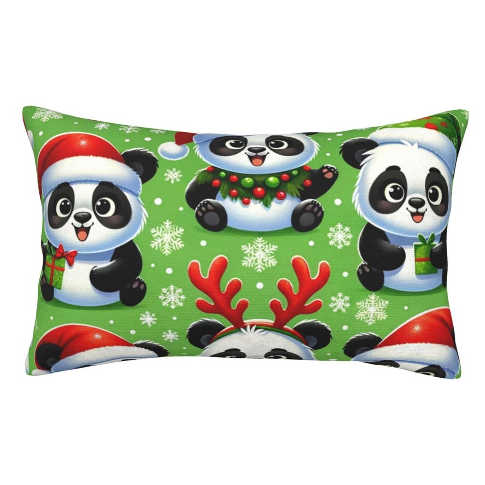 Augenstern Zippered Bed Pillow Protector Pandas-Christmas-Santa-Hats Decorative Throw Pillow Cover Pillowcase Encasement 16"X24"