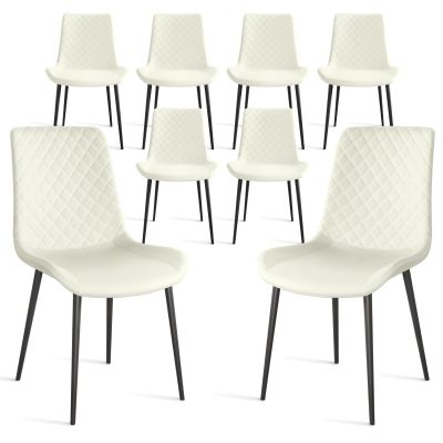 Aimerive Dining Chairs Set of 8, Kitchen Dining Chairs, Modern Upholstered Kitchen Chairs with Faux Leather and Metal Legs, Dining Room Chairs, Plaid White