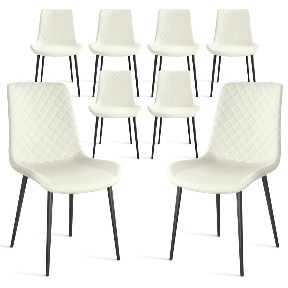 Aimerive Dining Chairs Set of 8, Kitchen Dining Chairs, Modern Upholstered Kitchen Chairs with Faux Leather and Metal Legs, Dining Room Chairs, Plaid White