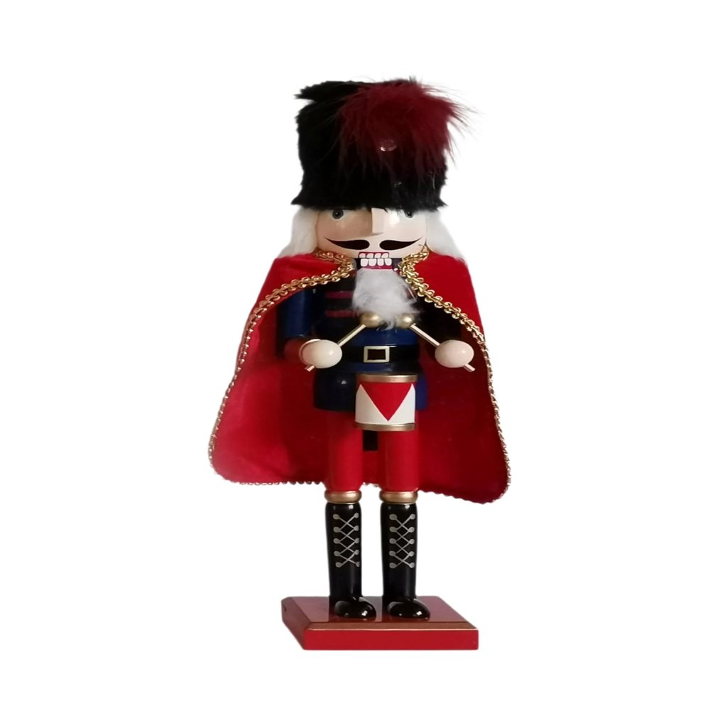 Wizardi 15 Inch Wooden Christmas Nutcracker Soldier - Velvet Cape Drummer
