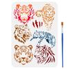 FINGERINSPIRE Tiger Motif Stencil with a Paint Brush 8.3x11.7inch Flaming Tiger Head Stencil Hunting Tiger Painting Stencil Leaping Tiger Silhouette Templates for Wall Tiles Floor Paper Furniture view 1