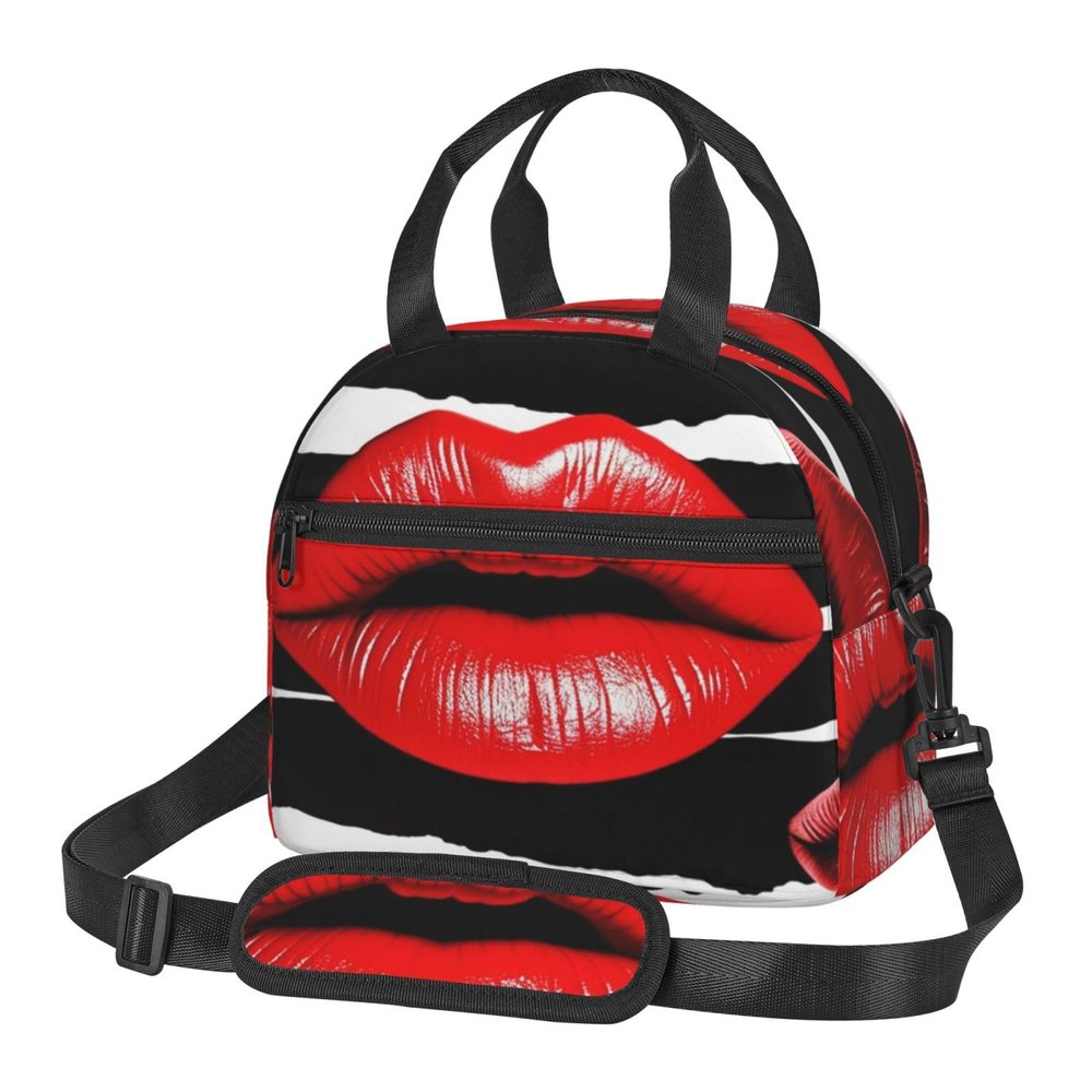 Lunch Bag Insulated Lunch Box for Women Men Reusable Cooler Bag Red Lips Kiss Lunch Tote Bag for Work Picnic