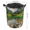 Clear Water Lake Laundry Hamper Waterproof Laundry Basket Large Circular Dirty Clothes Hamper with Handle Collapsible Washing Bin Storage Basket for Clothes And Toys 17.3 x 17.3 in view 2