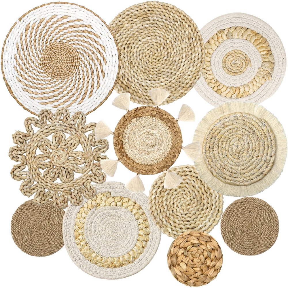 Set of 11 Boho Wall Basket Decor Wicker Woven Wall Basket Decoration