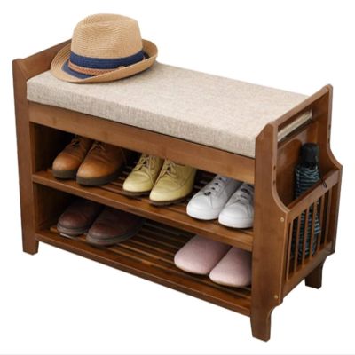 DBZRRKHDC Shoe Storage Bench Padded Bench Solid Wood Storage Shelf with 2 Storage Shelves and 1 Drawer Sofa Stool for Living Room(80cm/31.5in)