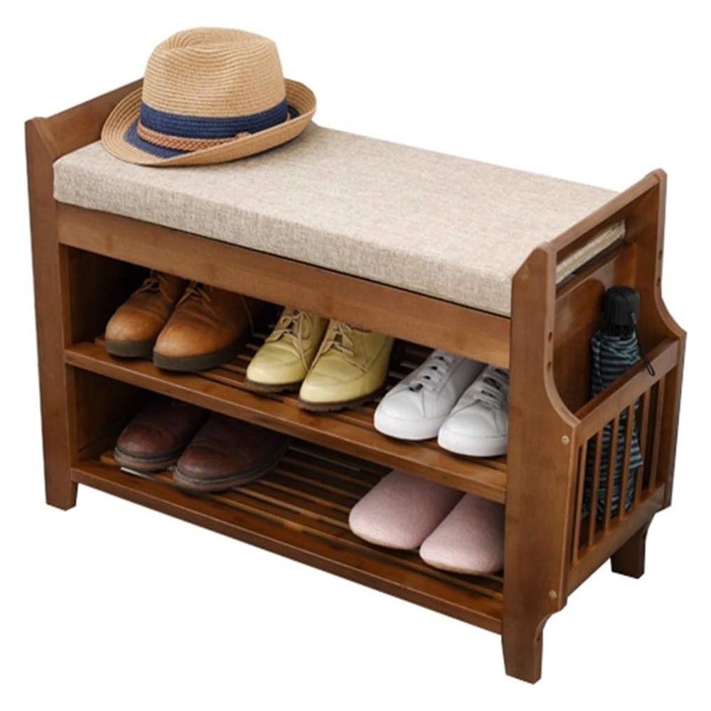 DBZRRKHDC Shoe Storage Bench Padded Bench Solid Wood Storage Shelf with 2 Storage Shelves and 1 Drawer Sofa Stool for Living Room(80cm/31.5in)