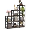 5-Tier Stepped Bookcase, 9-Cube With Carbon Steel Frame, Easy To Assemble Anti-Tipping Kits & Adjustable Foot Pads, Save Space 12 Shelves Storage Open Display Shelf, for Home Office (Brown) view 1