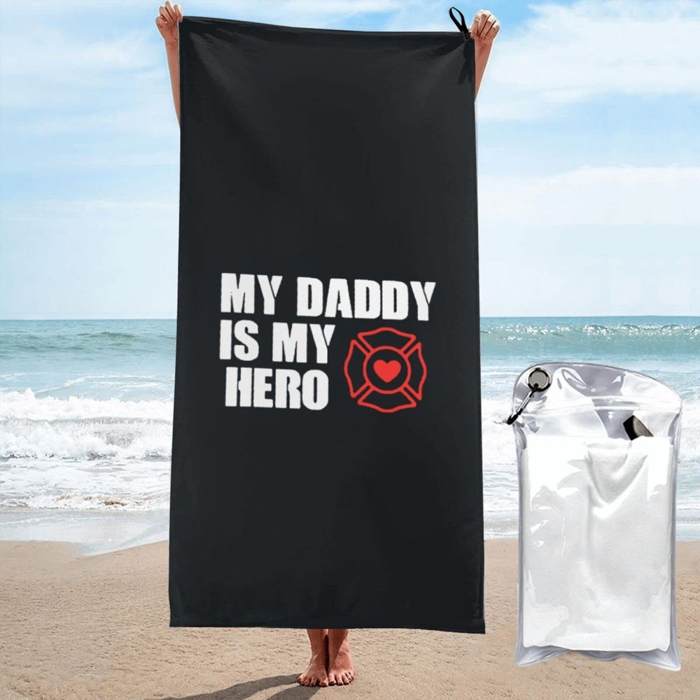 BGPTWLQMX My Daddy is My Hero Thin Red Line Firefighter Lightweight Bath Towel Quick Dry High Absorbent Microfiber Absorbent Bath Towel for Shower