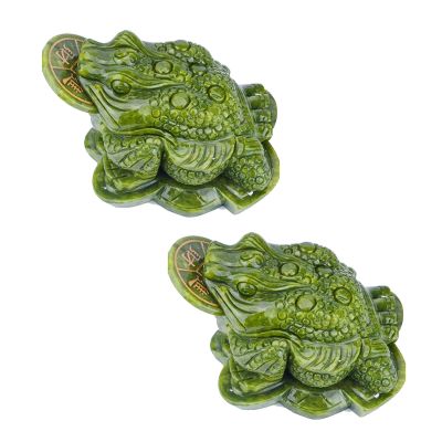 BOGABRA Jade Frog with Coin in Mouth,Feng Shui Frog,Money FrogAttract Wealth Good Luck Toad Decoration (Green*2)