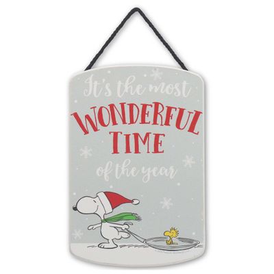 Peanuts Snoopy Most Wonderful Time of the Year Hanging Wood Wall Decor - Fun Snoopy Christmas Decoration for Home
