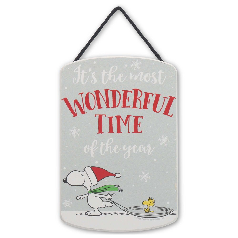 Peanuts Snoopy Most Wonderful Time of the Year Hanging Wood Wall Decor - Fun Snoopy Christmas Decoration for Home