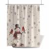 Shower Curtains for Bathroom-60x72in,Merry Christmas Snowman Red Bird Waterproof Bath Curtain Grommet Shower Curtain Set with Hooks,Snowflake Holly on Burlap Flax Washable Bath Accessories view 1