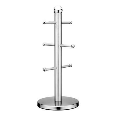 Hxyxbnhno Silver 6 Coffee Mug Tree Kitchen Tea Cup Holder Stand Rack Modern Cup Hanging Display Drinkware Shelf Stainless Steel