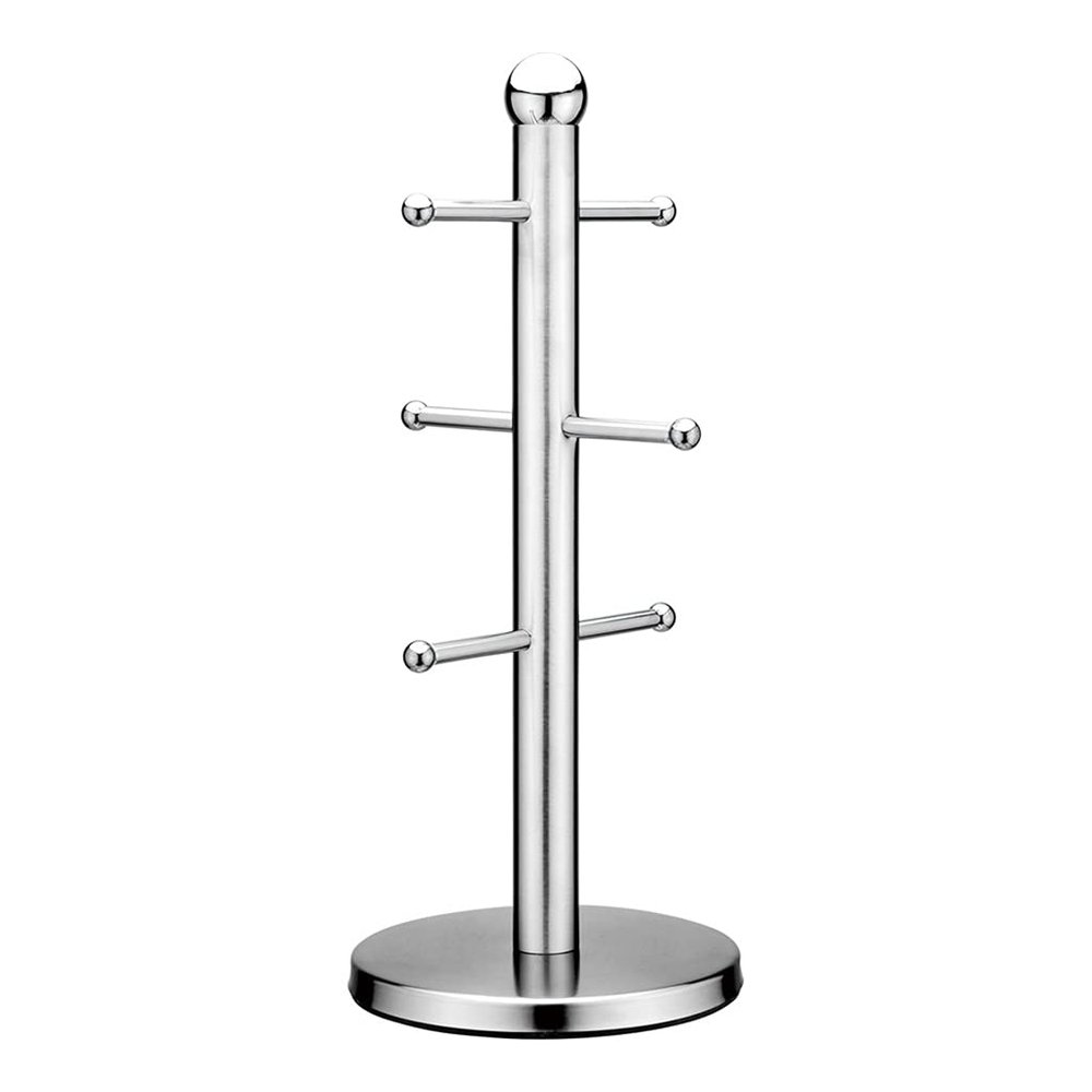 Hxyxbnhno Silver 6 Coffee Mug Tree Kitchen Tea Cup Holder Stand Rack Modern Cup Hanging Display Drinkware Shelf Stainless Steel