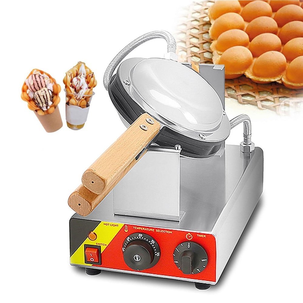 Single Bubble Waffle Maker Commercial Waffle Maker Non-stick Hong Kong Egg Waffle Maker 180 Rotatable, Electric Non Stick Appliance for Ice Cream Treat Desserts