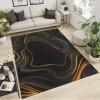 Abstract Liquid Streak Art Area Rug, Black and Gold Line Art Home Decor Rug, Easy Clean Carpet for Living Room Bedroom Kitchen Dining Room Home Office Floor Rug 6x8 ft view 2