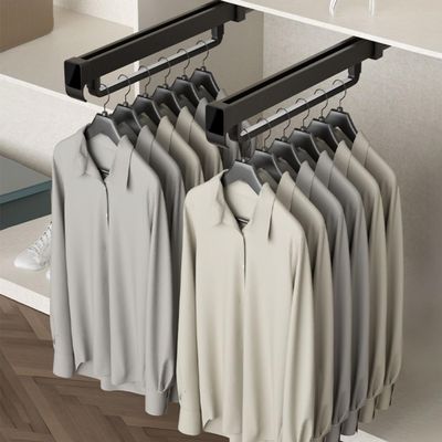 Pull-Out Pant Hanger, Slide-Out Pants Rack, Pull-Out Clothing Organizer for Pants and Coats, Space-Saving Storage Solution, Maximum Load 40 lbs (Black, 24in)
