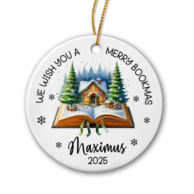 Christmas Book Ceramic Ornament 2025, Custom Name We Wish You A Merry Bookmas Ornament, Customized Bookstore Xmas Ornament, Book Stacks Christmas Ornament Gifts for Book Lover, Book Xmas Keepsake