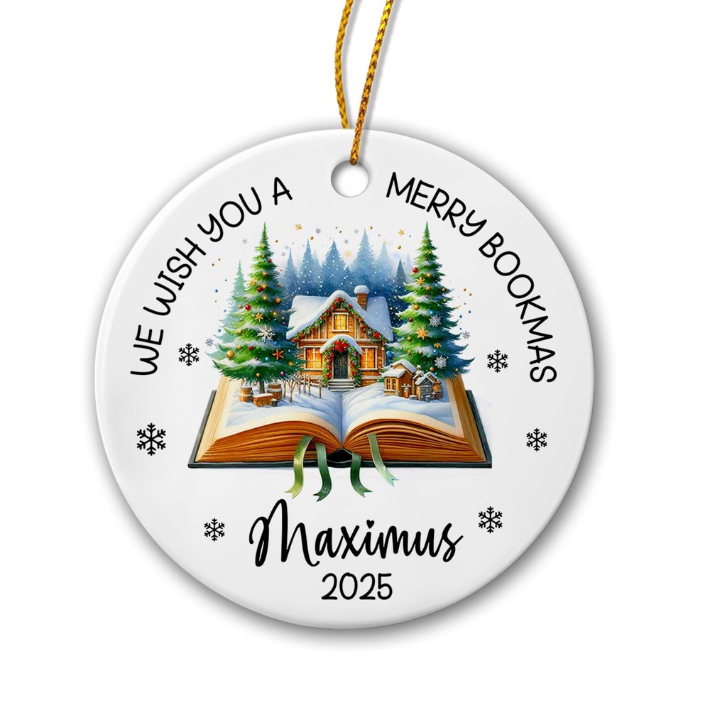 Christmas Book Ceramic Ornament 2025, Custom Name We Wish You A Merry Bookmas Ornament, Customized Bookstore Xmas Ornament, Book Stacks Christmas Ornament Gifts for Book Lover, Book Xmas Keepsake