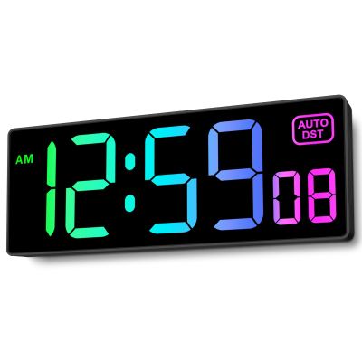 Soobest Large LED Digital Wall Clock 8 RGB Color Changing Display, Corded Plug in Electric Digital Clock with Seconds for Living Room Bedroom Desk Table Office, 5 Dimmers, Auto DST, 10 Inches
