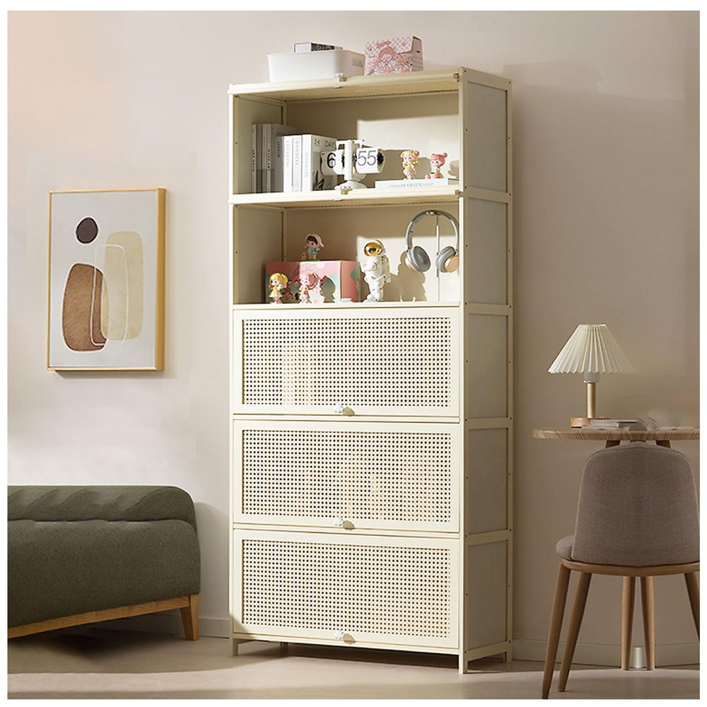 Tall Slim Bedroom Storage Cabinet, 68" Freestanding Office Cabinet with Doors, 12" Depth Bookcase and Bookshelf, White Floor Narrow Tower Cabinet for Small Spaces,80172cm/3168in