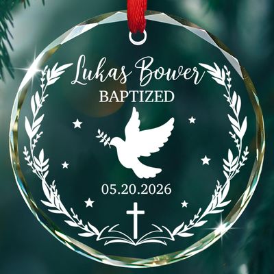 Baptized Glass Ornament Christmas, Personalized Baptism Ornament, Christening Xmas Ornaments Gift for Godson Goddaughter from Godparents, Custom Name/Date Christening Decor, Baby Baptism Ornaments